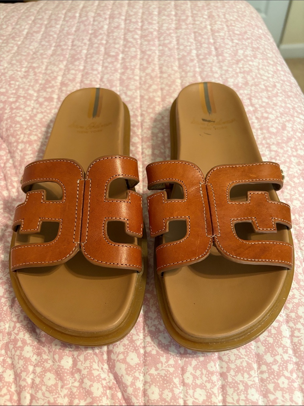 Sam Edelman Cognac Brown Leather Slide Sandals